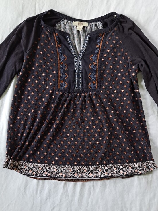 Vintage America Tops - ​Vintage America Blues Boho Floral Embroidered Peasant Long Sleeve Shirt Size L